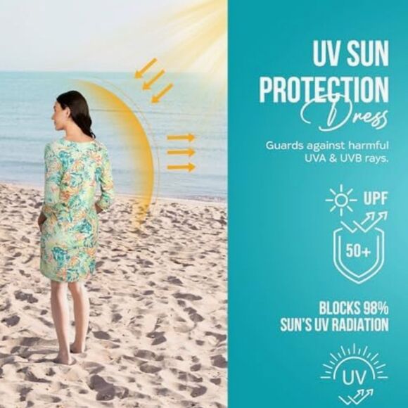 NWT Banana Boat UPF 50+ Women's V-Neck Printed Tank Dress UV Sun Protection Flor - Picture 3 of 11